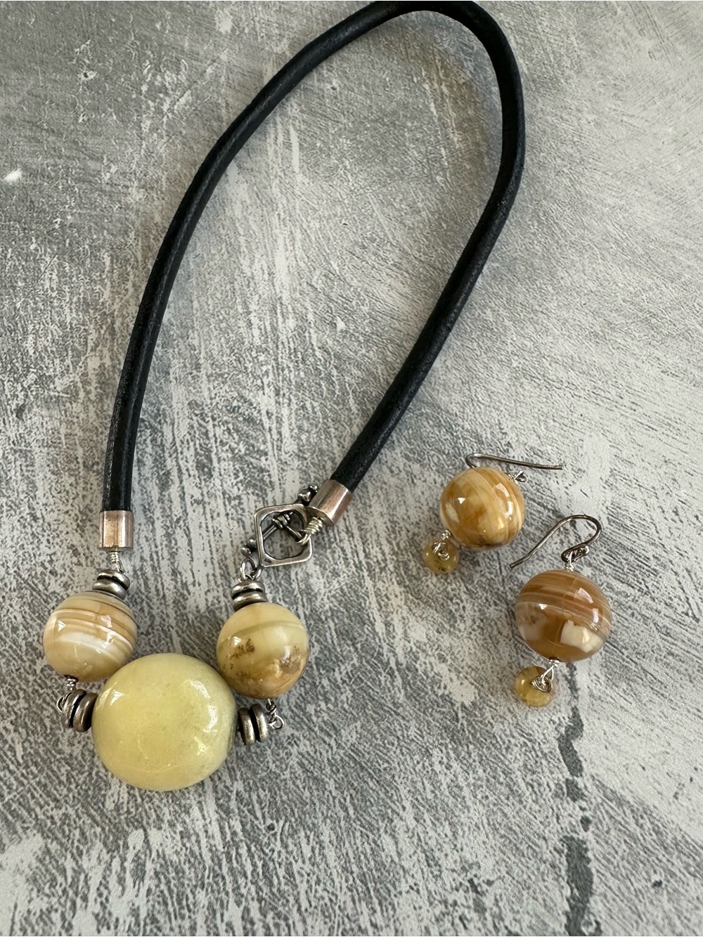 Handcrafted Yellow and Beige Bead Necklace with Matching Earrings